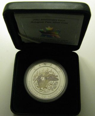 2002 $5 1oz.  9999 Silver Maple Leaf Hologram 15th Anniversary Of Loonie Canada photo