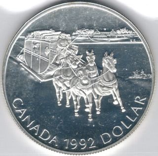 Tmm 1992 Silver Canada Commemorative Dollar Ice Stagecoach Proof photo
