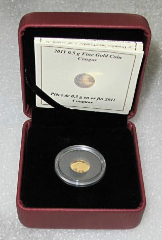 2011 Canada 9999 Gold Coin 25 Cents Cougar Proof photo