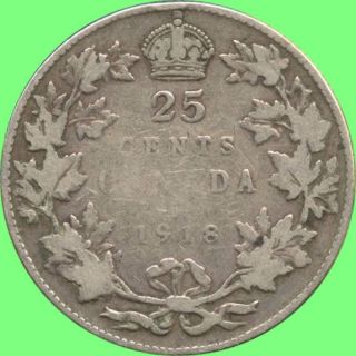 1918 Canada 25 Cent Silver Coin (5.  83 Grams.  925 Silver) No Tax photo