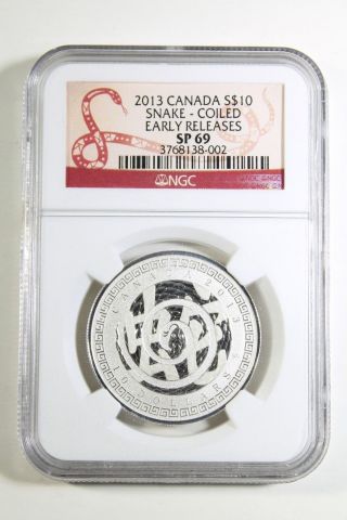 Ngc Canada Silver 2013 Snake Coiled $10 Sp69 State Coin Early Releases photo