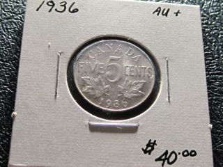 Canada 1936 About Uncirculated + Five Cent Nickel photo