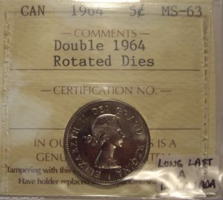 Elizabeth Ii 1964 Doubled 1964 & Rotated Dies Five Cents - Iccs Ms - 63 (xba 531) photo