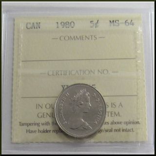 Canada 1980 5 Cent Iccs Certified Ms - 64 photo