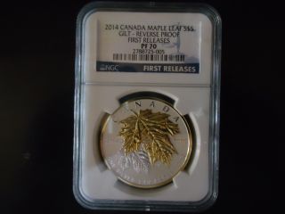 2014 Canada $5 (1oz) Silver Maple Leaf - Gilt - Pf70 Ngc First Releases photo
