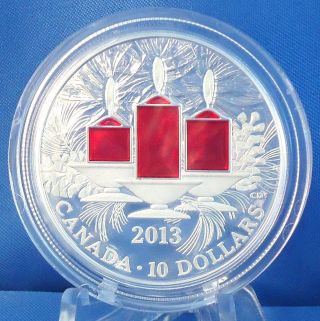 Canada 2013 Holiday Candles $10 Pure Silver Proof,  Red Enameled Finish 1/2 Oz. photo