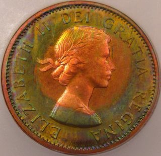 1962 Cent.  Icg Pl - 68 Rb.  Bold Luster Showing Wild Toning.  Green,  Neon Green.  Plus photo
