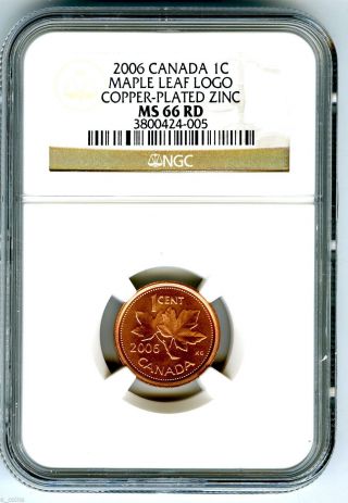 2006 Canada Cent Ngc Ms66 Rd With Rcm Leaf Logo Copper Plated Zinc Non Magnetic photo