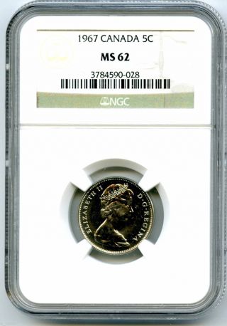 1967 Canada 5 Cent Nickel Ngc Ms62 Rabbit Centennial 1867 - 1967 Uncirculated photo