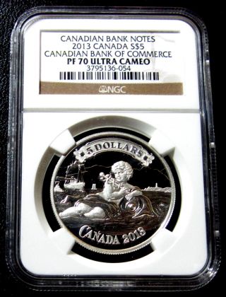 2013 Canada Silver Proof Bank Note Of Commerce $5 Ngc Pf70 Ucam photo