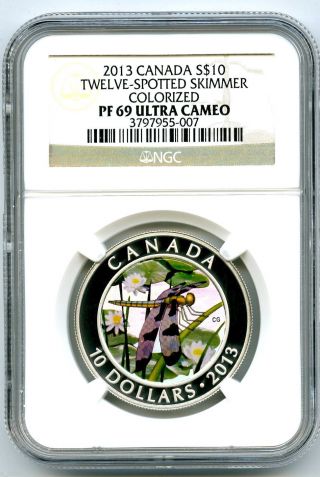 2013 Canada $10 Silver Proof Ngc Pf69 Ucam Hologram Twelve Spotted Skimmer photo