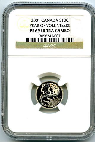 2001 Canada Silver Proof 10 Cent Ngc Pf69 Year Of Volunteers Special Dime Rare photo
