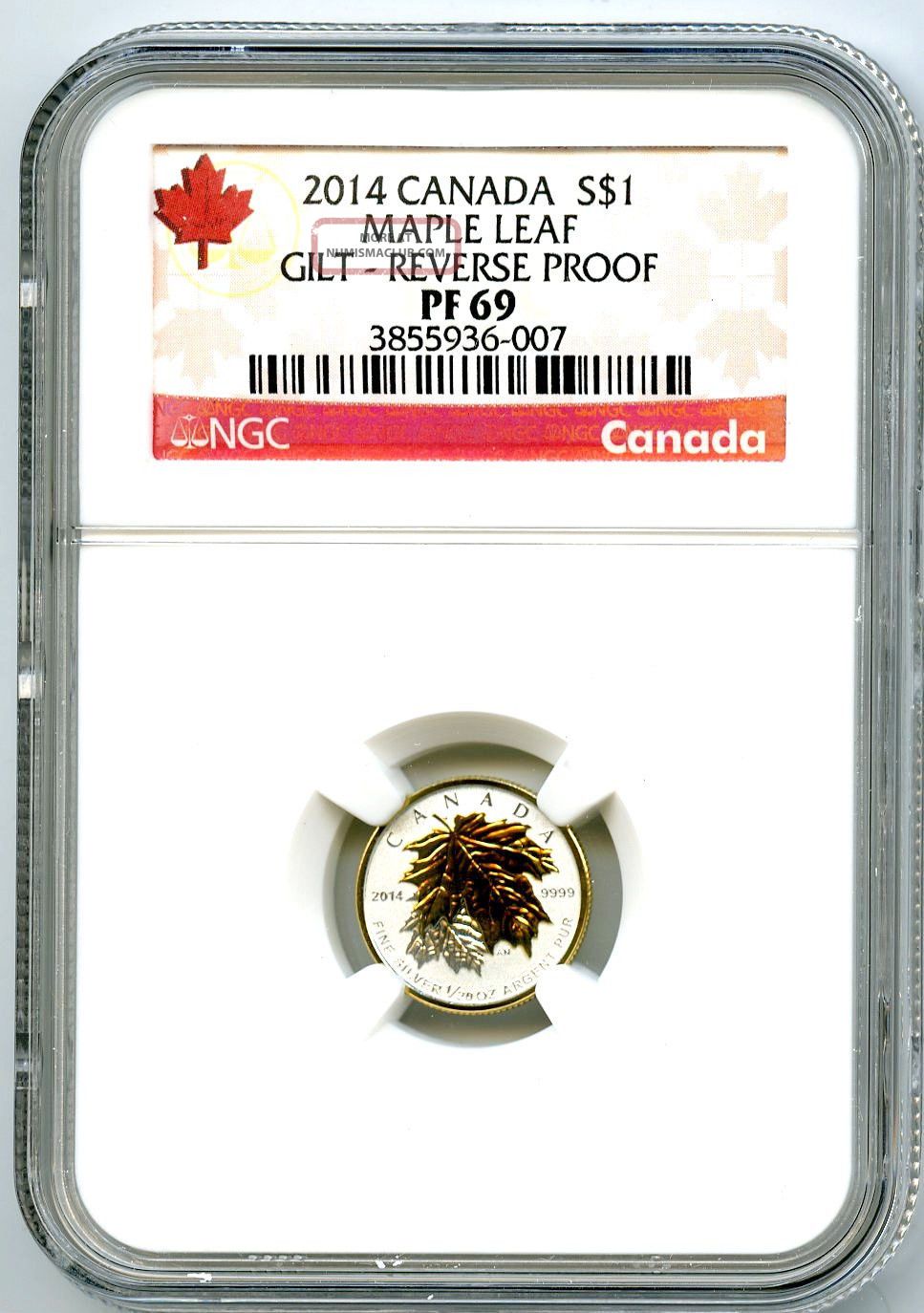 2014 $1 Canada Silver Maple Leaf Gilt Gold Ngc Pf69 Ucam Reverse Proof