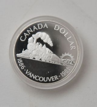 Canada 1986 Silver Dollar Vancouver Train Coin With Case photo