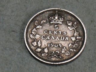 1905 Canadian Five Cent Silver Coin (vf) 5650 photo