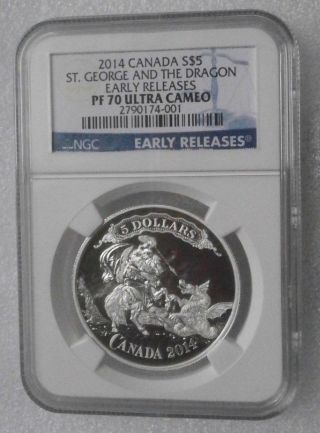 2014 Canadian Bank Note Series St.  George Slaying The Dragon Er Pf70 Inv 4001 photo