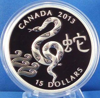 2013 Year Of The Snake 1 Oz Fine Silver $15 Coin In Asian Presentation Case photo