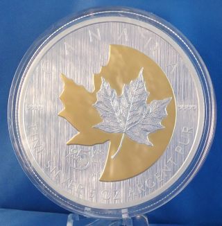 Canada 2013 25th Anniversary Sml $50 5 Oz.  Pure Silver,  Selective Gold Plating photo