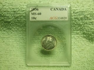 1936 Canadian Ten Cents With 
