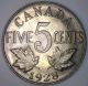 1928 Canadian Imperial Crowned Two Leaf Nickel 5 Cent Piece Au1 Coins: Canada photo 1