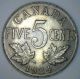 1924 Canadian Imperial Crowned Two Leaf Nickel 5 Cent Piece Au Coins: Canada photo 1