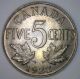 1922 Canadian Imperial Crowned Two Leaf Nickel 5 Cent Piece Au2 Coins: Canada photo 1