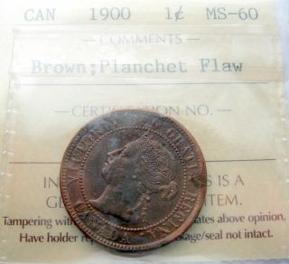 1900 Plain Large Cent Iccs Ms - 60 Scarce Variety Key Victoria Unc Canada Penny photo