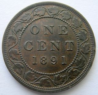 1891 Ld Ll Obv.  2 Large Cent Ms - 63 Lustrous Brown Beauty Scarce Date Key Penny photo