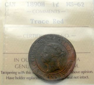 1890h Large Cent Iccs Ms - 62 Trace Red Beauty Scarce Date Low Mintage Key Penny photo