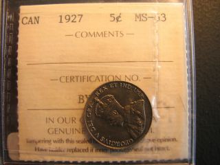 Canada 1927 Five Cents Ms63 Graded By Iccs photo