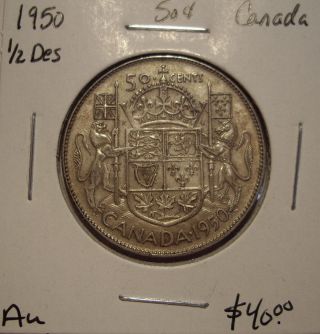 Canada George Vi 1950 1/2 Design Silver Fifty Cents - Au photo
