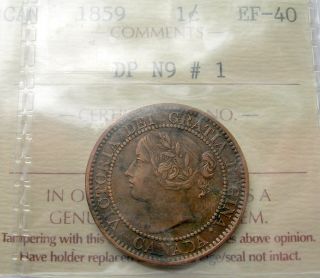 1859 Dp N9 1 Large Cent Iccs Ef - 40 Rare Variety Key Penny photo