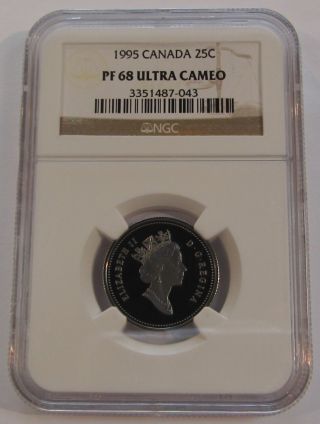 1995 Proof Canada Twenty Five Cent Graded By Ngc Pf 68 Ultra Cameo photo