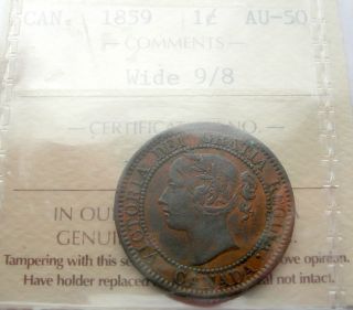 1859 Wide 9 Over 8 Large Cent Iccs Au - 50 Scarce Key Variety Penny photo