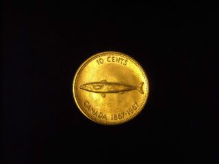 Foreign Canada Silver 1967 Centennial Mackeral Fish 10 Cents Dime W/coin - Flip photo