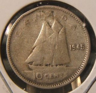 Rare 1945 Canadian 10 - Cent Piece Fine Silver Canada photo