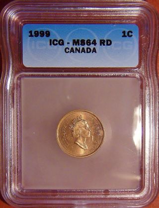 1999 Canada 1cent,  Icg Ms64 Red photo