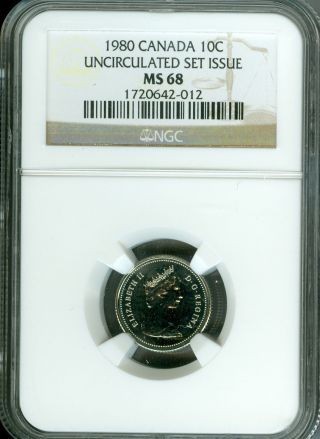1980 Canada 10 Cents Ngc Ms68 Solo Finest Graded Very Rare photo