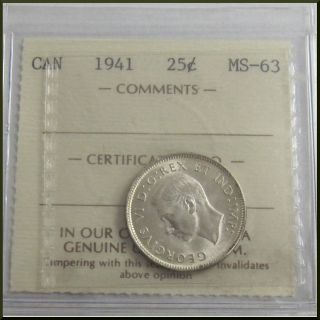 Canada 1941 Rev.  Multiple Die Clash 25 Cents Silver Coin Iccs Ms - 63 photo