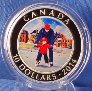 Canada 2014 $10 Learning To Skate 1/2 Oz.  Pure Silver Color Proof Only 10,  000 photo