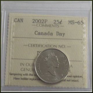 Canada 2002p Canada Day 25 Cents Nickel Coin Iccs Ms - 65 photo