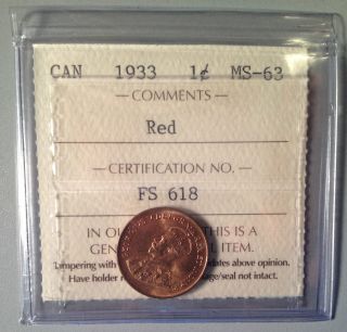 Ms63 1933 Cent Penny Canada King Geroge Canadian Coin Iccs Cert. photo