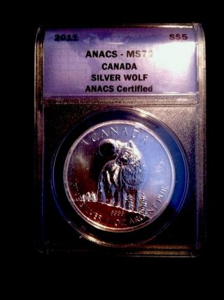 2011 Canada Canadian Timber Wolf Thermotro 1 Oz 9999 Silver Coin $5 Ms70 Anacs photo