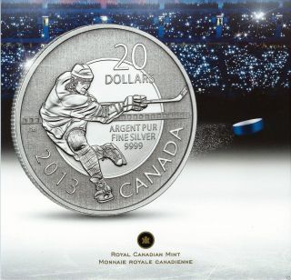 2013 $20 Hockey Fine Canada Silver Coin With photo