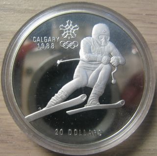 1985 Proof $20 1988 Calgary Olympics - Downhill (alpine) Skiing Canada Coin Only photo