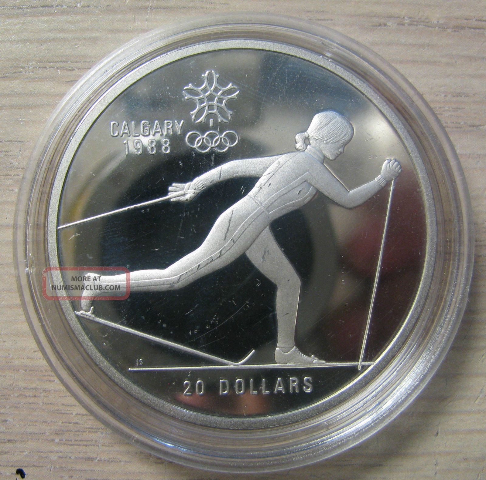 1986 Proof $20 1988 Calgary Olympics - Cross Country Skiing Canada Coin