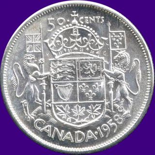 1958 Canada Silver 50 Cent Piece (11.  66 Grams.  800 Silver) No Tax photo