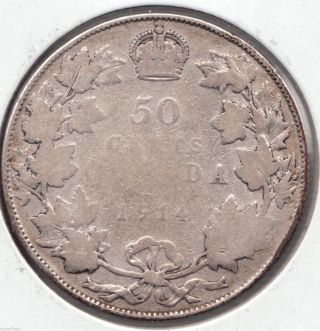 1914 Canada Silver Coin 50c George V 50 Cent Piece Half Dollar M160,  128 photo