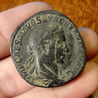 Severus Alexander Ae Sestertius.  Rome,  225 Ad.  Pontif Max.  Desert Patina.  Rare photo