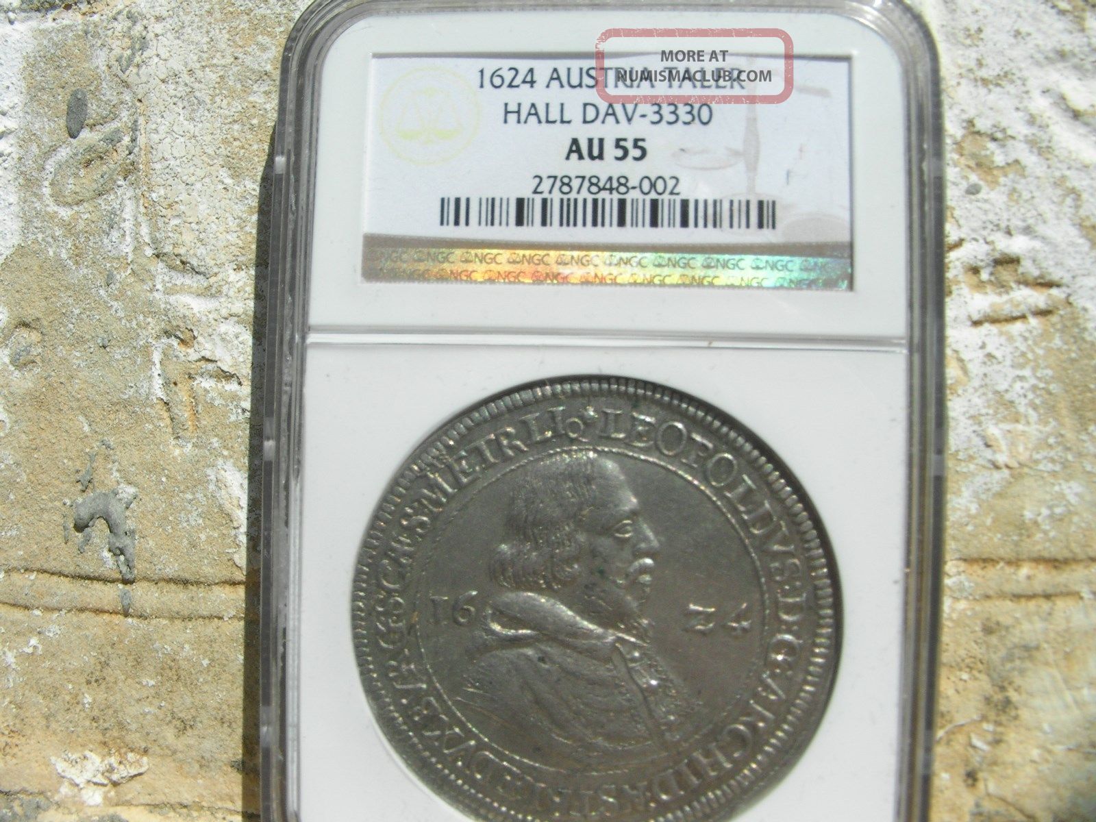 1624,  Austria Hall,  Leopold Silver Thaler,  Ngc Au 55 Coins: Medieval photo